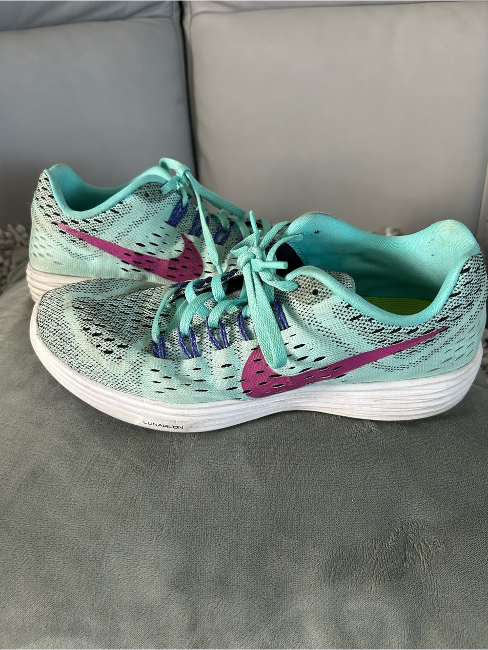 Nike Women's Mint Teal Running Shoes with Purple Swoosh